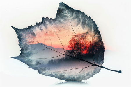 leaf double exposure with beautiful nature background showing concept of sustainability and environmental conservation. aigx04の素材