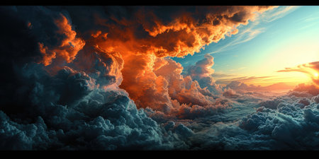 The greatest enormous tall group of cloudscape possible that raging beyond the land on earth and form some sort of cloud storm so called the cumulonimbus and floating at the upper atmosphere. AIGX03.の素材