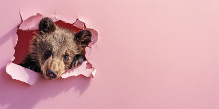 Close up view picture of the hollow pink hole on the the wall that show the bear stay inside the wall that has been made from some material yet still can be break to look through other side. AIGX03.の素材