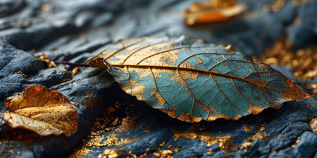 The picture of nature that focused to the gold leaf from tree in the forrest that stay on ground and got illuminated with the bright light of sunlight in the summer or spring time of the year. AIGX03.の素材