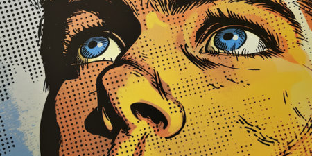 The close up picture that has been drawn in retro or vintage art style comic about confident, handsome, and bold male human looking or staring something outside camera that cannot be captured. AIGX01.の素材