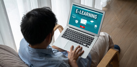 E-learning website with modish sofware for student to study online on the internet networkの写真素材