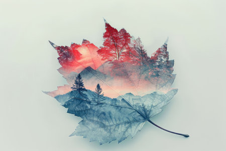 leaf double exposure with beautiful nature background showing concept of sustainability and environmental conservation. aigx04の素材