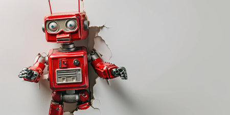 Close up view picture of the hollow white hole on the the wall that show the robot stay inside the wall that has been made from some material yet still can be break to look through other side. AIGX03.の素材