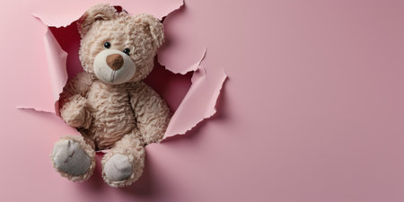 Close up view picture of the hollow pink hole on the the wall that show the teddy stay inside the wall that has been made from some material yet still can be break to look through other side. AIGX03.の素材