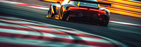 GT3 Super car racing on the circuit track while driving at high speed and accelerating at full power AIG44の素材