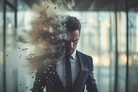 Technology disruption and job replacement concept caused by harmful technological transformation affecting the economic and workforce demands. A man profession is obsolete. AIG41の素材