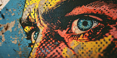 The close up picture that has been drawn in retro or vintage art style comic about confident, handsome, and bold male human looking or staring something outside camera that cannot be captured. AIGX01.の素材