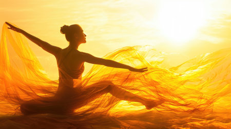 The picture of the young or adult female human doing the yoga pose for relaxation or meditating the mind in the middle of the fantasy surreal space with bright light from the source of light. AIGX03.の素材