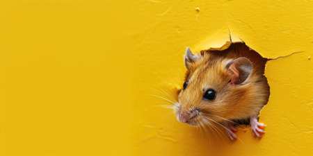 Close up view picture of the hollow yellow hole on the the wall that show the hamster stay inside the wall that has been made from some material yet still can break to look through other side. AIGX03.の素材