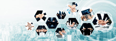 Teamwork and human resources HR management technology concept in corporate business with people...