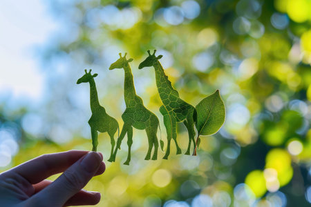 nature art of leaf carved into animal shape showing concept of sustainability and environmental conservation. aigx04の素材