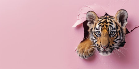 Close up view picture of the hollow pink hole on the the wall that show the tiger stay inside the wall that has been made from some material yet still can be break to look through other side. AIGX03.の素材