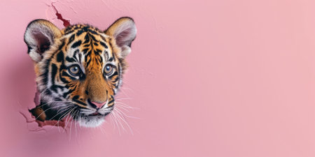 Close up view picture of the hollow pink hole on the the wall that show the tiger stay inside the wall that has been made from some material yet still can be break to look through other side. AIGX03.の素材