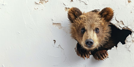 Close up view picture of the hollow white hole on the the wall that show the bear stay inside the wall that has been made from some material yet still can be break to look through other side. AIGX03.の素材