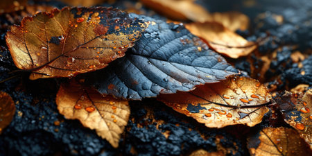 The picture of nature that focused to the gold leaf from tree in the forrest that stay on ground and got illuminated with the bright light of sunlight in the summer or spring time of the year. AIGX03.の素材