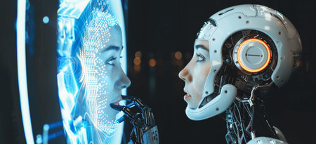 Interact with AI artificial intelligence brain processor in concept of AI artificial intelligence engineering, big data and AI machine learning to use generative AI for business support. LLMsの素材