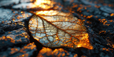 The picture of nature that focused to the gold leaf from tree in the forrest that stay on ground and got illuminated with the bright light of sunlight in the summer or spring time of the year. AIGX03.の素材
