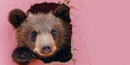 Close up view picture of the hollow pink hole on the the wall that show the bear stay inside the wall that has been made from some material yet still can be break to look through other side. AIGX03.の素材