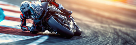 Super motorbike racing on the circuit track while driving at high speed and accelerating at full power AIG44の素材