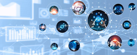 Human interact with AI artificial intelligence virtual assistant robot. Concept of AI artificial intelligence prompt engineering, LLM AI learning to use generative AI for increasing productivity. NLPの写真素材