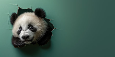 Close up view picture of the hollow green hole on the the wall that show the panda stay inside the wall that has been made from some material yet still can be break to look through other side. AIGX03.の素材