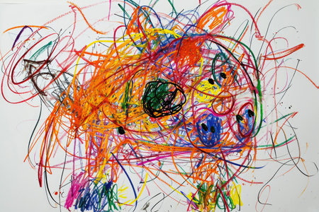 The hand drawing colourful picture of the pig that has been drawn by the colored pencil, crayon or chalk on the white blank background that seem to be drawn by the child that willing to draw. AIGX01.の素材