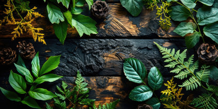 The picture of nature that focused to the green leaf from tree in the forrest that stay on ground and got illuminated with bright light of a sunlight in the summer or spring time of the year. AIGX03.の素材