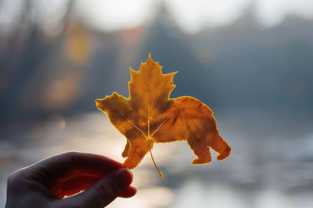 nature art of leaf carved into animal shape showing concept of sustainability and environmental conservation. aigx04の素材