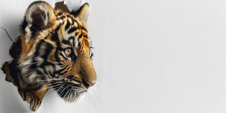 Close up view picture of the hollow white hole on the the wall that show the tiger stay inside the wall that has been made from some material yet still can be break to look through other side. AIGX03.の素材