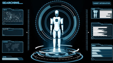 MLB 3d illustration Futuristic robot, artificial intelligence CGI big data analytics and programming. Robotic man 3D render animation. 3D illustration.の写真素材