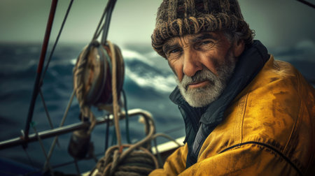 The close up picture of the fisher that sailing the boat to catching the fish in the ocean, the fisher require skill about the knowledge of the various type of the fish and fishing technique. AIG43.の素材