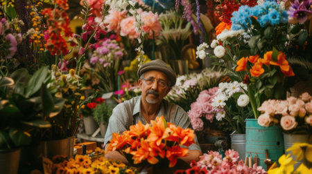 The picture of the florist working inside the workshop about the flower, the florist need to has the knowledge of the flower, flower trends, preservation, flower design skill and creativity. AIG43.の素材