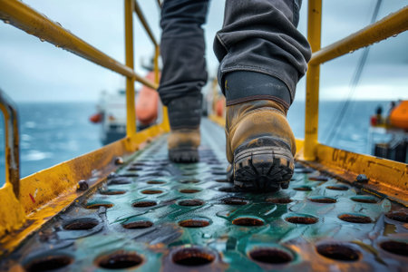 The close up picture view of the engineer is working inside the factory and focus on the boots, the engineer require skill like the technical experience, management and the communication skill. AIG43.の素材