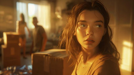 The drawing of the family is moving out from the old place to the new home in the evening of day, moving out require planning to moving the stuff, packing important thing and hiring the movers. AIG43.の素材