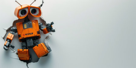 Close up view picture of the hollow white hole on the the wall that show the robot stay inside the wall that has been made from some material yet still can be break to look through other side. AIGX03.の素材