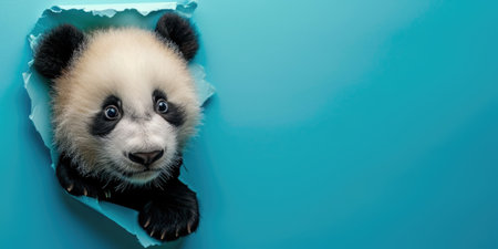 Close up view picture of the hollow blue hole on the the wall that show the panda stay inside the wall that has been made from some material yet still can be break to look through other side. AIGX03.の素材