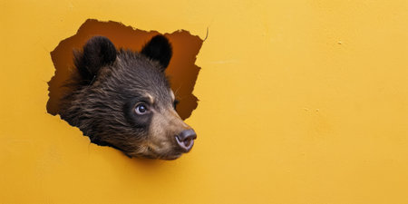 Close up view picture of the hollow yellow hole on the the wall that show the bear stay inside the wall that has been made from some material yet still can be break to look through other side. AIGX03.の素材