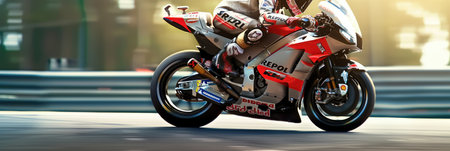 Super motorbike racing on the circuit track while driving at high speed and accelerating at full power AIG44の素材