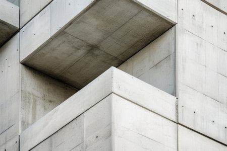 Close up of minimalistic architectural building structure or skyscraper in monochrome filter. Modern white house making from concrete architecture. Artistic creative minimal house concept. AIG42.の素材