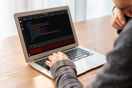 Software development programming on computer screen for modish application and program codingの写真素材