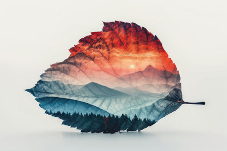 leaf double exposure with beautiful nature background showing concept of sustainability and environmental conservation. aigx04の素材