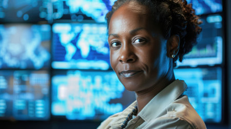 The picture of the data analyst that working inside room that has been filled with the monitor, the data analyst require skills like statistical analysis, research skills and time management. AIG43.の素材