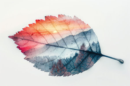 leaf double exposure with beautiful nature background showing concept of sustainability and environmental conservation. aigx04の素材