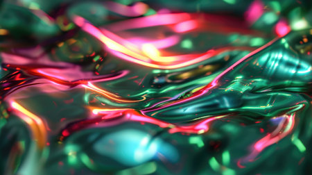 The abstract picture about green pink water or liquid that has been flowing, waving, shining and reflected light to camera like it has been made the light by itself that make it so beautiful. AIGX01.の素材