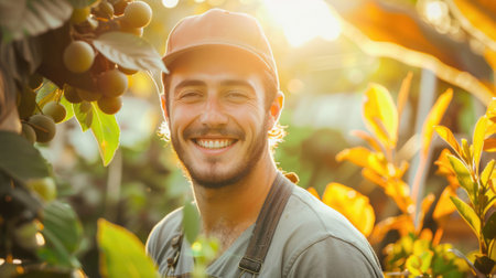 The picture of the gardener working inside the garden about keeping and take care the tree, gardener require skills like plant knowledge, soil management, environment awareness, pest control. AIG43.の素材