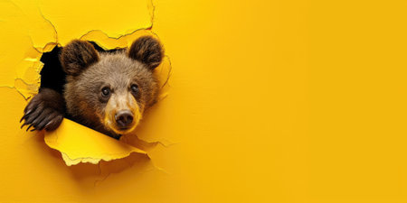 Close up view picture of the hollow yellow hole on the the wall that show the bear stay inside the wall that has been made from some material yet still can be break to look through other side. AIGX03.の素材