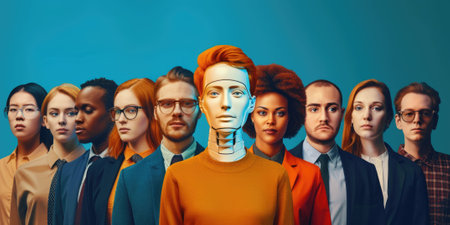 The picture of the group of the people and robot that standing next to each other that come from the various jobs, the different race gathering together that stand for the unite and teamwork. AIG43.の素材