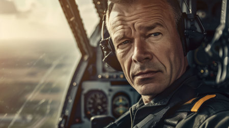 The picture of the professional pilot is piloting an airplane with terminal of the cockpit, the aircraft pilot require skills like flight planning, system management and regulations compliance. AIG43.の素材