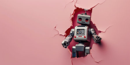 Close up view picture of the hollow pink hole on the the wall that show the robot stay inside the wall that has been made from some material yet still can be break to look through other side. AIGX03.の素材